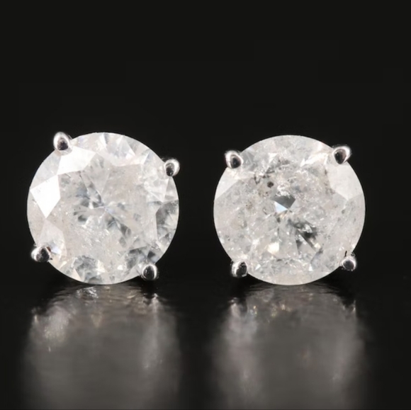 1.02ctw Solitaire Diamond Earrings 14K - Picture 1 of 6